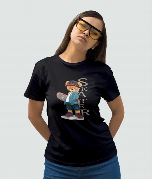Дамска тениска с щампа Мечета Urban skater bear